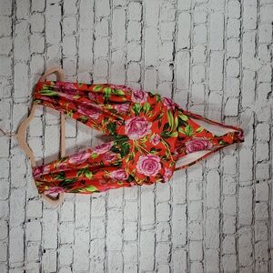 Zara Red-Orange and Pink One Piece Bodysuit with Plunge V-neckline Size M NWT